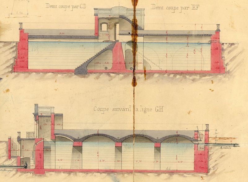 195W69 : plan de coupe du réservoir de Torel (1888)