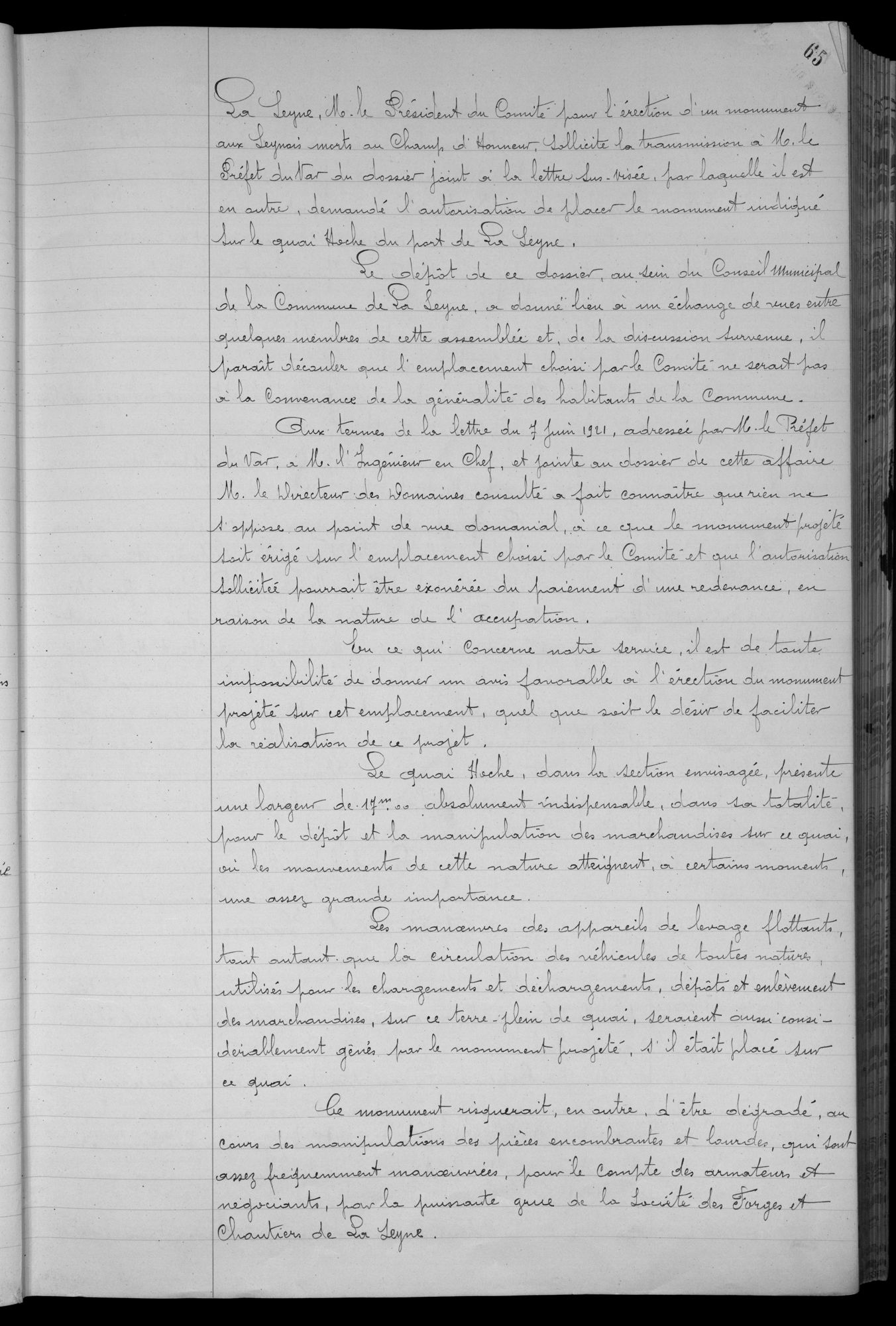 Délibération du 7 septembre 1921